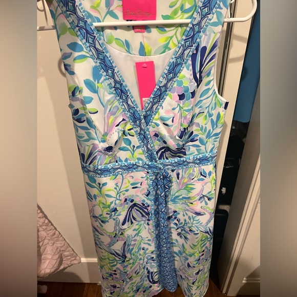 NWT Shaylee Stretch Midi Wrap Dress - Shell Beach Engineered Dress - Picture 2 of 4